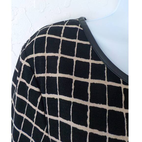 Connected Apparel Women 8 Black Squares Knit Dress Fit Flare Half Sleeve Keyhole - Picture 6 of 11